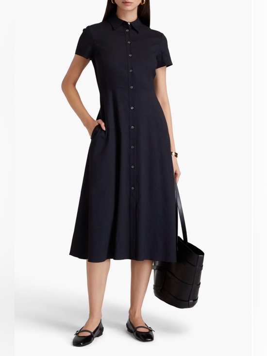 Theory Dresses & Skirts - Theory Black Short-Sleeve Linen-Blend Button Midi Dress